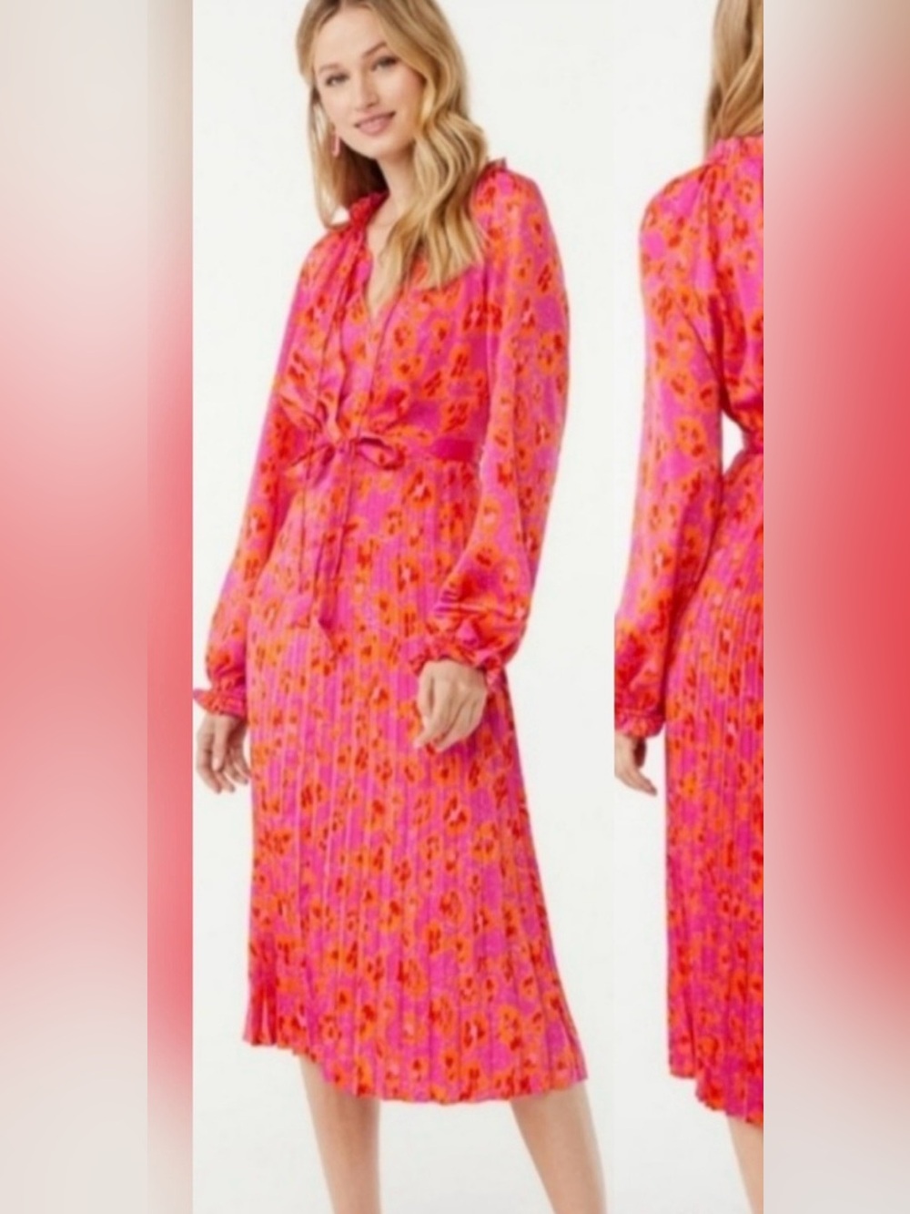 SCOOP Pink Floral Tie-Waist Midi Dress